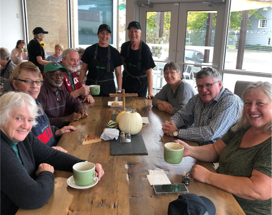 Gathered around the table at the
café