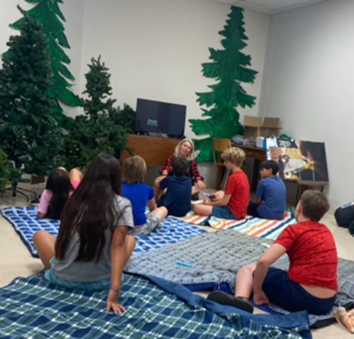 Story time on the blankets