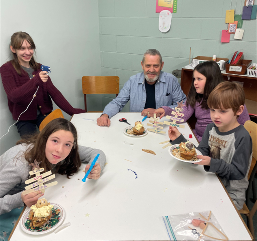 Gathered around the craft table