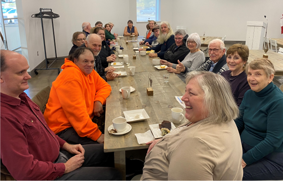 A very large group gathered for
		coffee