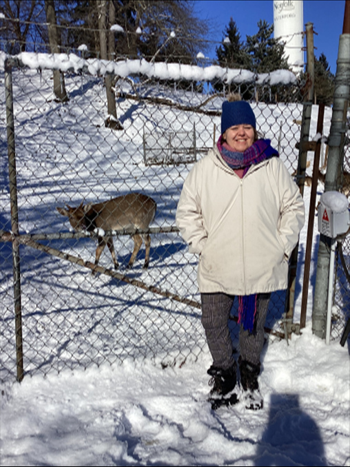 With the deer
		on a snowy day